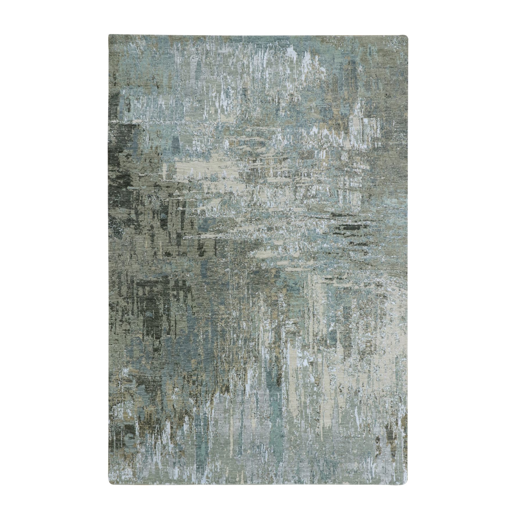 Shades of Gray, Hand Knotted, Abstract with Galaxy Design, Persian Knot, 100% Wool, Densely Woven, Oriental Rug